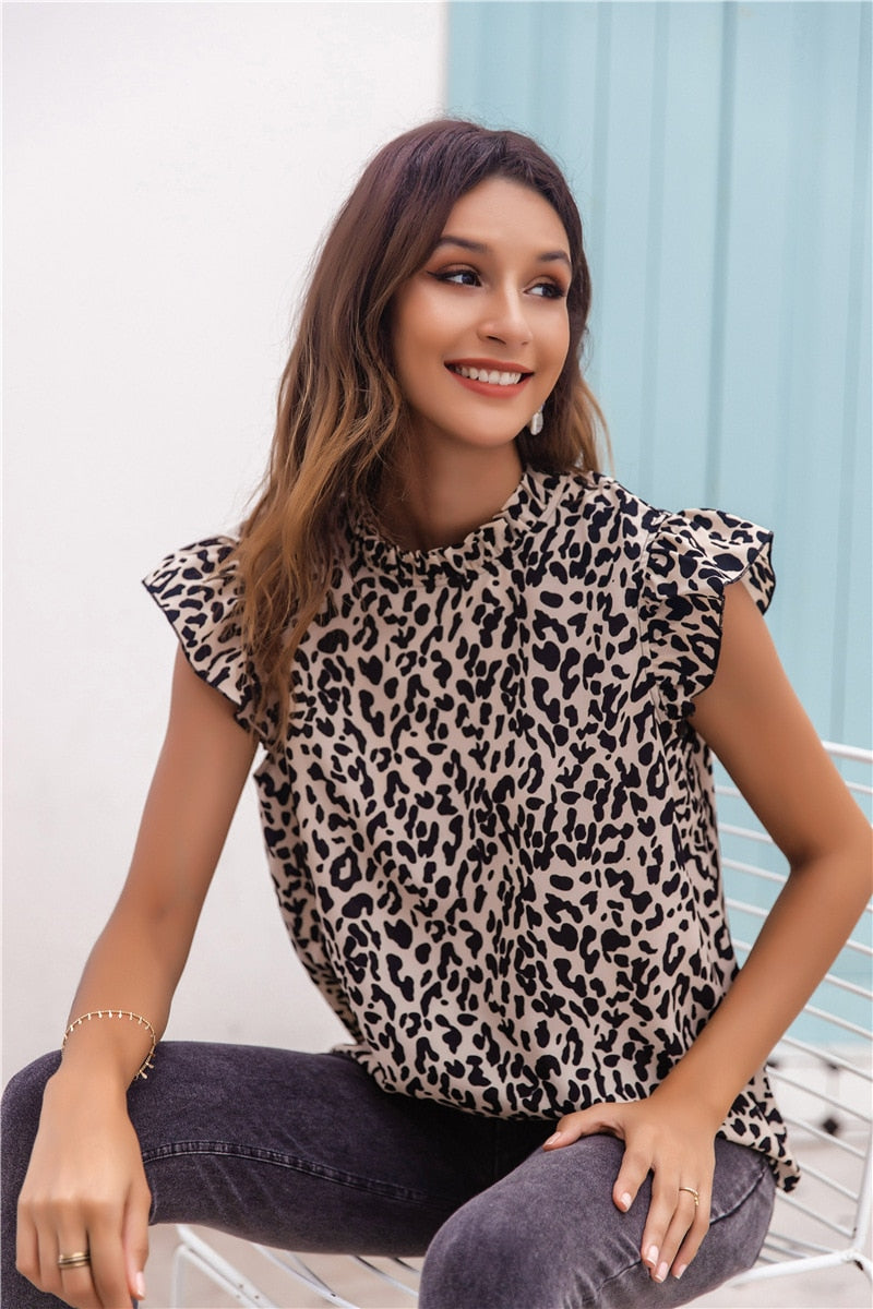 Camina Leopard Print Short Sleeve Blouse