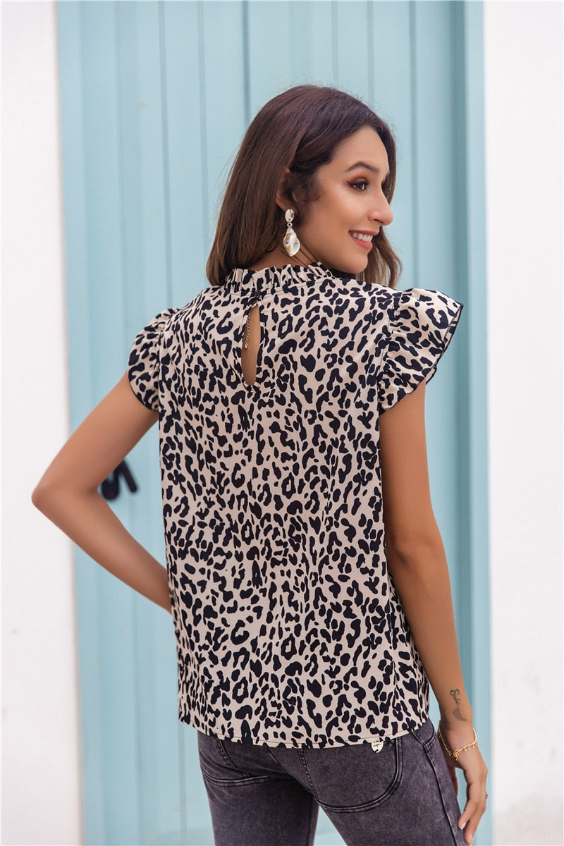 Camina Leopard Print Short Sleeve Blouse