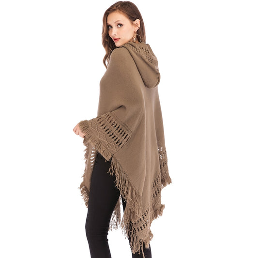 Tassled Pullover Poncho Hoodie