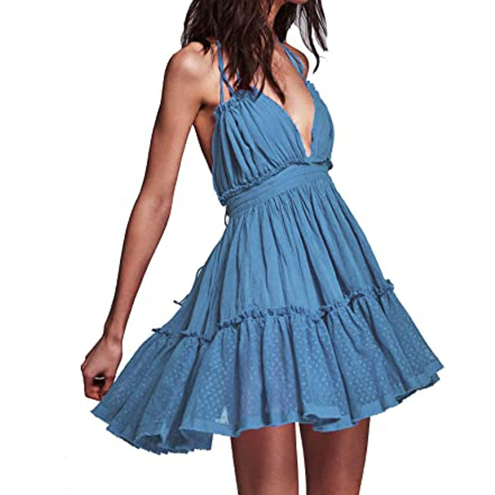 Annabelle Halter Lace Up Boho Dress