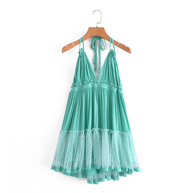 Annabelle Halter Lace Up Boho Dress