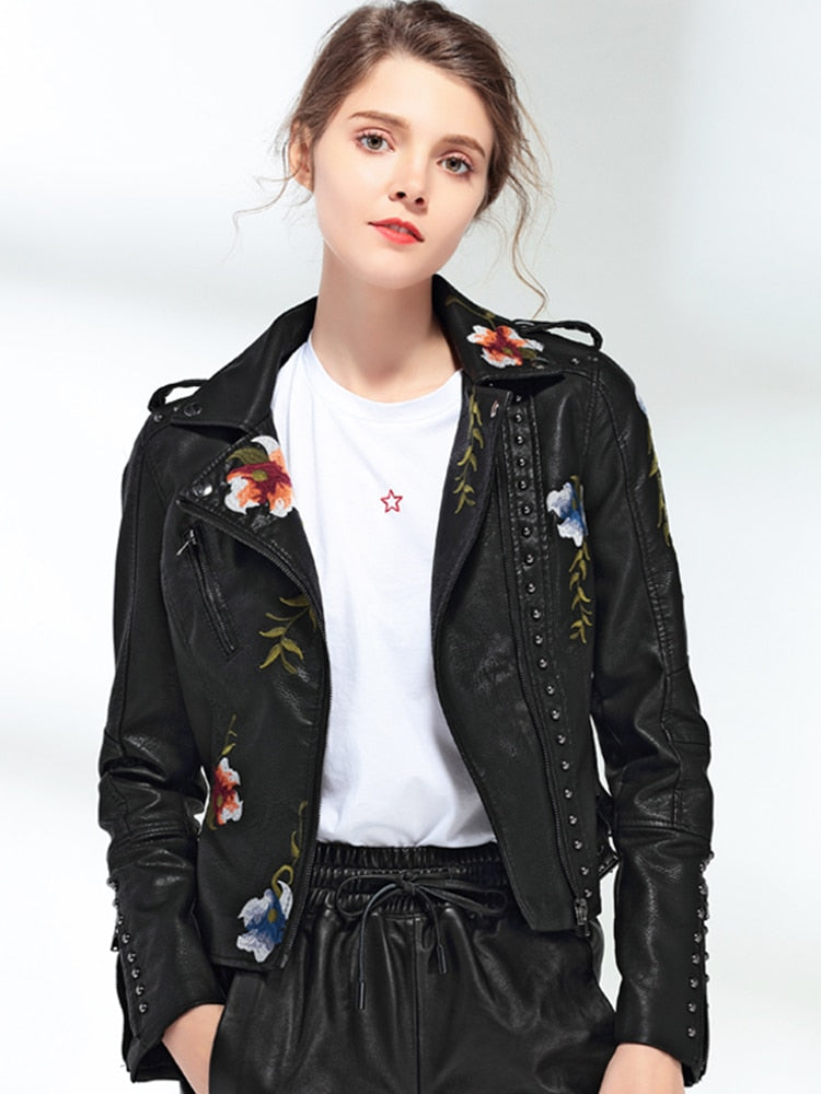 Rebel Bloom Faux Leather Jacket