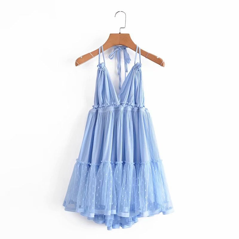 Annabelle Halter Lace Up Boho Dress