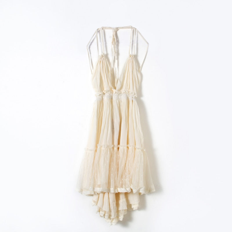 Annabelle Halter Lace Up Boho Dress