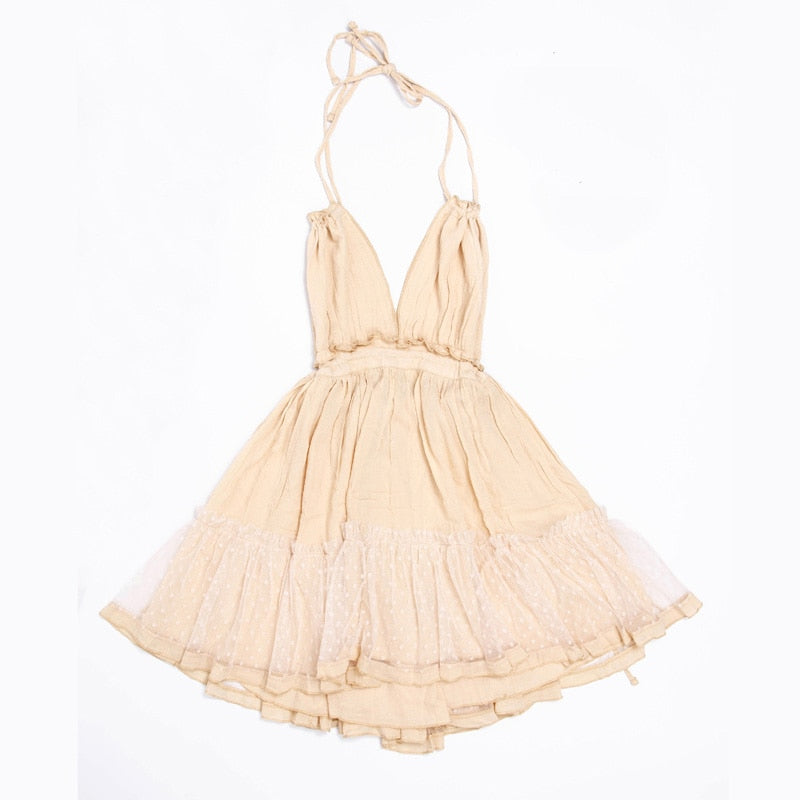 Annabelle Halter Lace Up Boho Dress