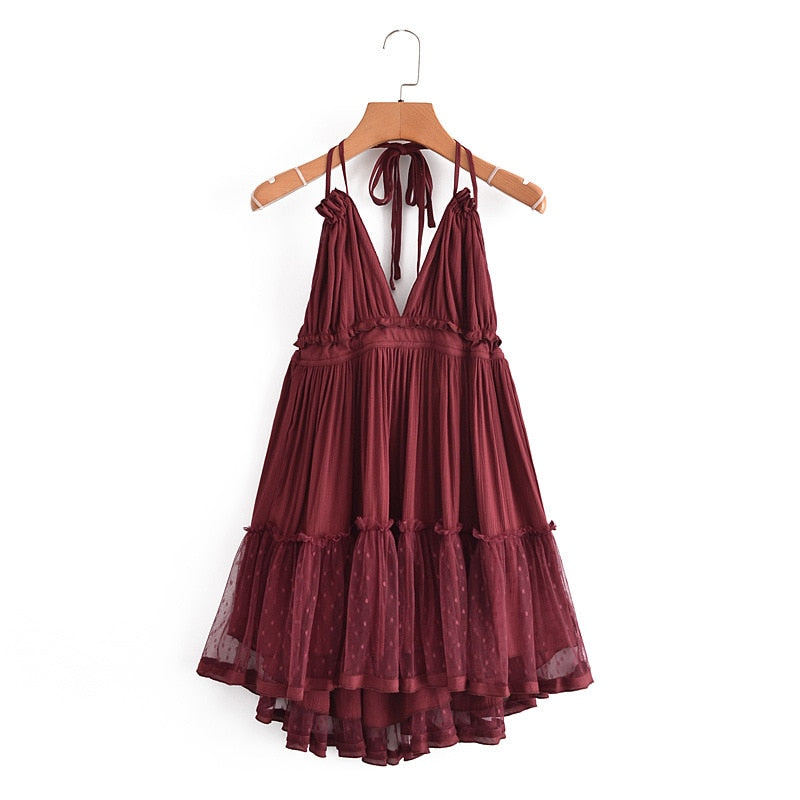 Annabelle Halter Lace Up Boho Dress